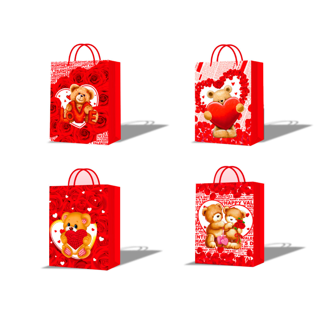 BOLSA DE REGALO OSO CORAZONES ROJO