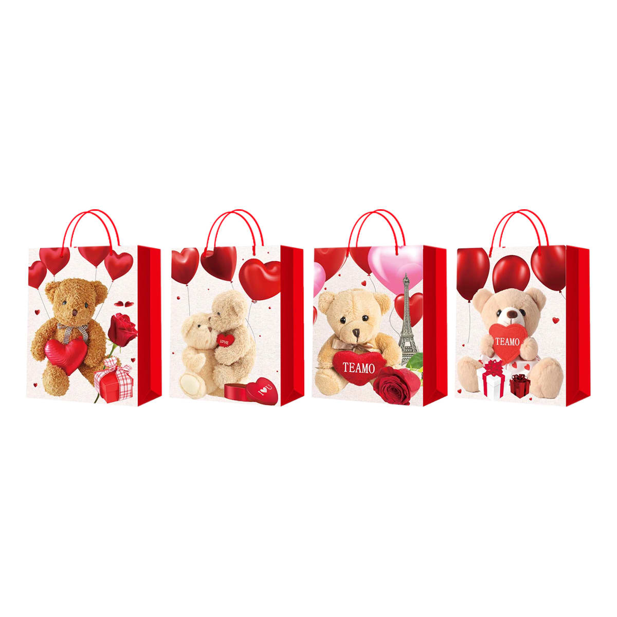 BOLSA DE REGALO OSO GLOBOS ROJO